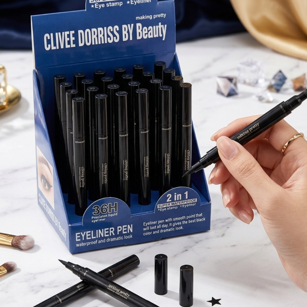 2-in-1 Waterproof Winged Eyeliner Pen & Star Eye Stamp – Ultra-Black & Smudge-Proof (36H Long Lasting)